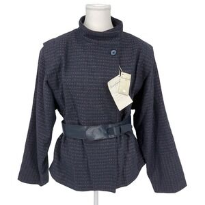 NWT Vintage Gloria Vanderbilt Wool Jacket Navy Pink‎ Belted Size 12